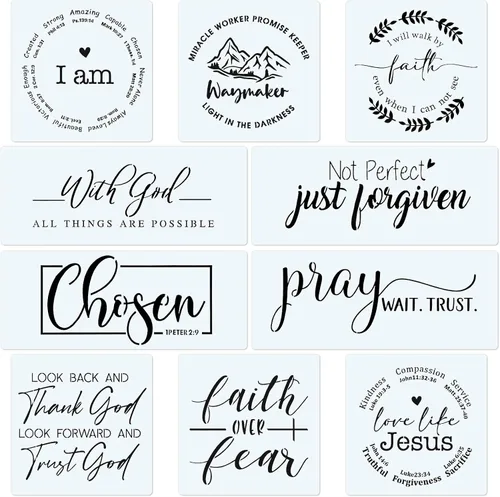 10 Juego de plantillas de granja cristiana, con Dios todo es posible, versículo bíblico de Faith Waymaker, plantillas motivacionales para pintar,