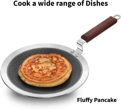 Vista 6 de Hawkins Paratha Tava de 10.2 in, acero inoxidable blindado triple antiadherente con mango de palisandro, nido de abeja antiadherente inducción Tawa