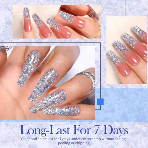 Vista 4 de BORN PRETTY Esmalte de uñas holográfico con purpurina plateada 02fl oz