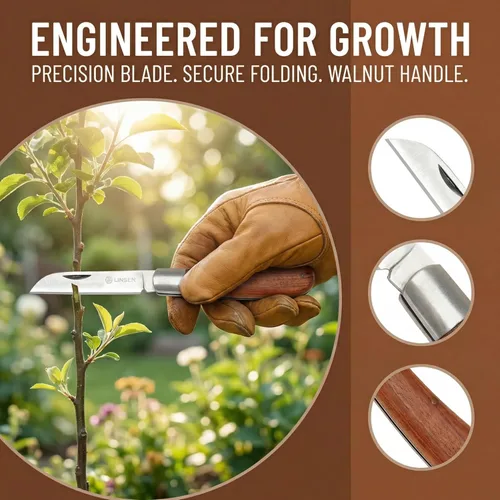 Vista 6 de Multi-herramienta plegable de bolsillo: poda, injerto, cuchillo en ciernes - Cortador de jardín de acero inoxidable para deshierbar y arbustos