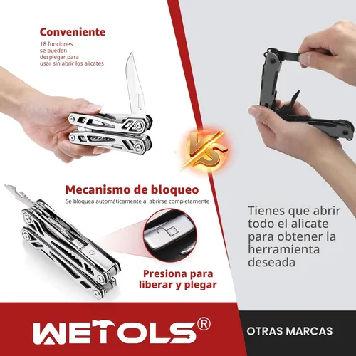 Vista 5 de Multiherramienta con navaja de bolsillo, regalos de cumpleaños para hombres, mujeres, mamá, papá, WETOLS 21 en 1, alicates de acero inoxidable