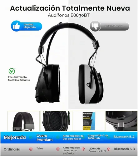 Vista 7 de AM FM Radio Hearing Protection Earmuff, Bluetooth 5.4, 30SNR Am/Fm+ Bluetooth-negro