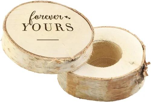 Vista 2 de Koyal Wholesale Caja de anillo grabada, caja de anillo de compromiso de madera real de abedul, Forever Yours, caja de propuesta de boda