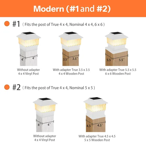 Vista 6 de Luces solares modernas para tapa de poste #1 (se adapta al poste de 4 x 4, nominal 4 x 4 y 6 x 6), 50 lúmenes con tres opciones de temperatura