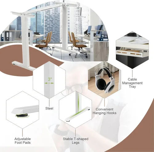 Vista 8 de Tangkula Marco de escritorio con manivela, estación de trabajo de pie ajustable en altura manual con manivela plegable, bandeja de gestión
