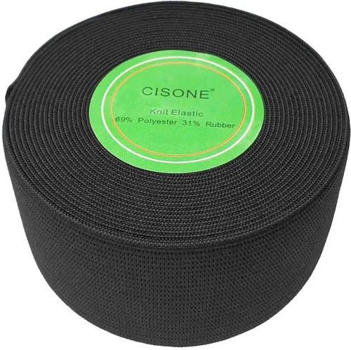 Vista 3 de Tejido elástico de 1.5 pulgadas de ancho, color negro, elástico de alta elasticidad, banda elástica de punto de 5 yardas