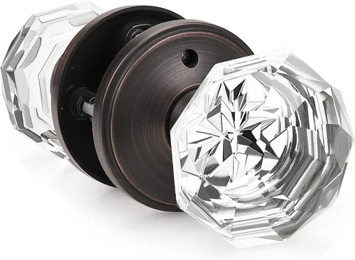 Vista 21 de Gobrico Pomo de puerta de cristal para dormitorio y baño con roseta clásica negro mate, diamante transparente octogonal para puerta interior, 1