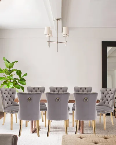 Vista 8 de Juego de 2 sillas de comedor de terciopelo con patas de madera, color beige