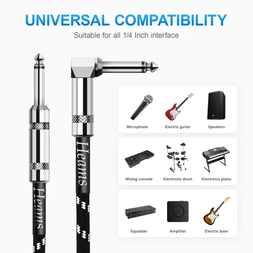 Vista 5 de Premium - Cable de guitarra de 10 pies, cable de instrumento de 1/4 pulgada: cable de acorde de guitarra sin ruido y duradero - Cable AMP para bajo