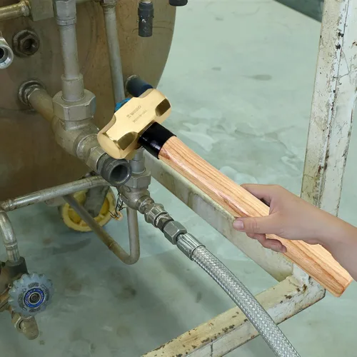 Vista 6 de WEDO Juego de martillo de trineo de latón de 2 piezas, 1 libra+2 libras, mango de madera, forjado a presión, resistente a la corrosión, estándar DIN