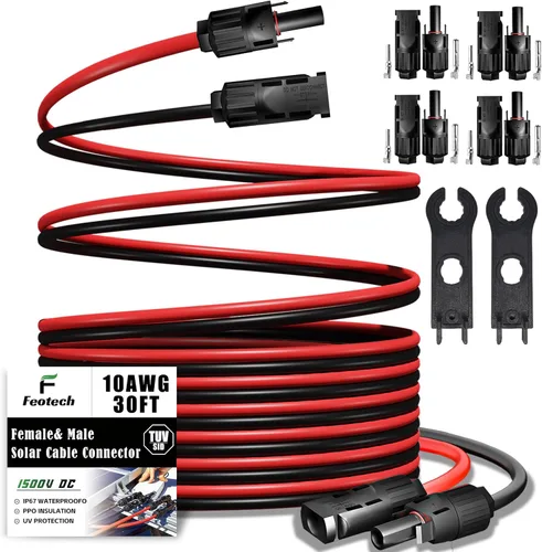 Vista 19 de Cable de extensión solar de doble cable de 6 pies – Conector de panel solar de 10 AWG (6 mm²), con conectores solares IP67 macho/hembra