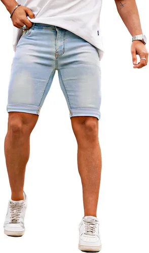 Vista 14 de GINGTTO Pantalones cortos de mezclilla para hombre Gris carbón