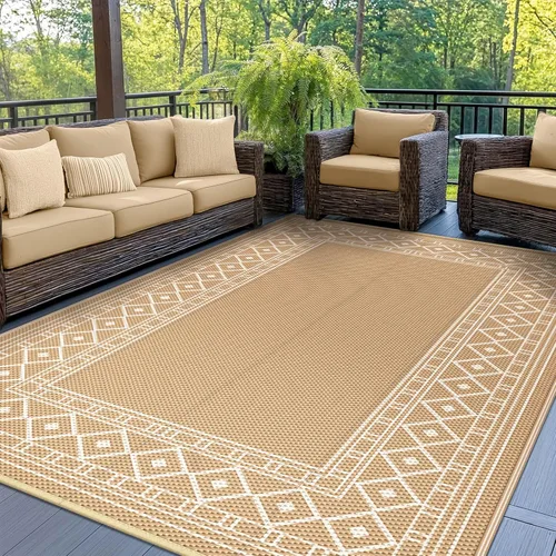 Vista 18 de GENIMO Alfombra de Exterior 5'x8' Impermeable para Patio, Alfombra de Paja de Plástico Reversible para Exteriores, Alfombras de Camping