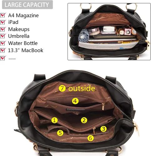 Vista 5 de Soperwillton Bolso de mano de moda para mujer, bolso de hombro con asa superior, bolso de mano, juego de 4 piezas