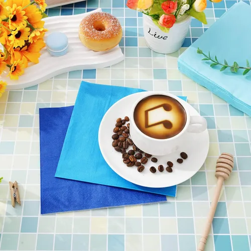 Vista 4 de Whaline Paquete de 150 Servilletas de Papel Azules de 6.5 x 6.5 Pulgadas, 3 Colores, Servilletas de Almuerzo con Temática Azul, Servilletas de Papel