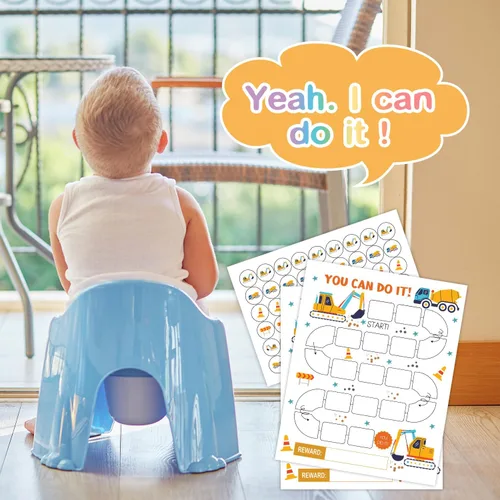 Vista 3 de Tabla de recompensas de comportamiento de excavadora para niños pequeños, niños y niñas, You Can Do It, Tabla de incentivos de camiones