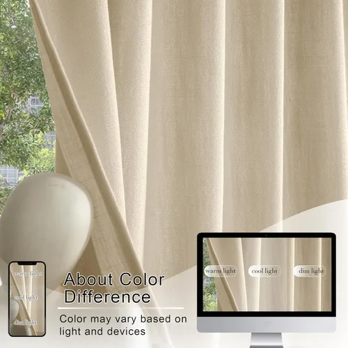 Vista 128 de RYB HOME Cortinas Cortas de Lino con Cenefas Swag - Niveles Semitransparentes para la Parte Superior de Ventanas, Decoración del Hogar con Filtrado