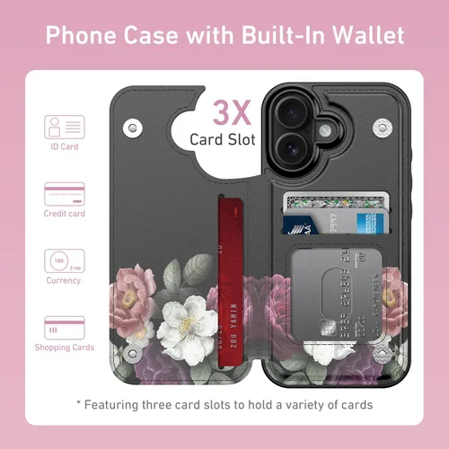 Vista 1358 de LETO para iPhone 15 Pro Funda tipo cartera - Tapa tipo folio con patada - Diseños de moda - Tarjetero - Funda protectora para mujeres y niñas - 6.1