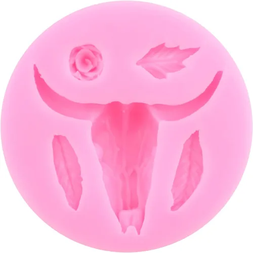 Vista 4 de Mujiang Moldes de silicona de cabeza de toro, botas de vaquero de plumas, flechas de herradura, molde de fondant, molde de chocolate para cactus