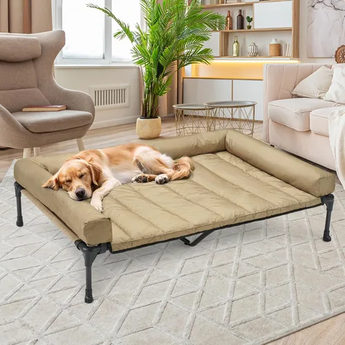 Vista 7 de Veehoo Cooling Elevated Dog Bed Add Removable Waterproof Bolster Cushion Mat, Raised Pet Cot with Breathable Teslin Mesh, No-Slip Feet, Dog Couch