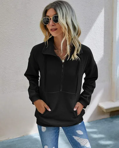 Vista 5 de PRETTYGARDEN - Sudadera sport suelta, de manga larga, para mujer, con cierre de solapa, cordón de ajuste y bolsillos