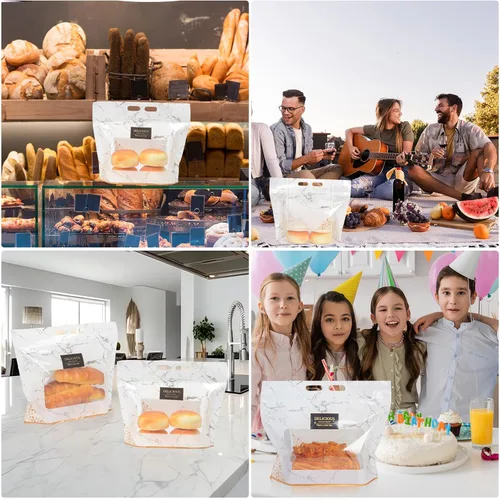 Vista 7 de Funcoo 50 bolsas de pan de plástico para pan casero de masa madre con ventana, bolsa grande para pan de panadería para envases de productos