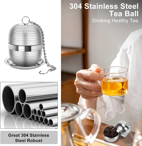 Vista 6 de Numola Infusor de bolas de té para té suelto, colador de té de malla extra fina con bandeja de goteo, té de acero inoxidable 304 más empinado