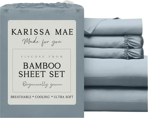 Vista 93 de KARISSA MAE Juego de sábanas de viscosa de bambú de lujo, 100% certificado FSC, refrescante, lujosamente suave, bolsillos profundos de 18 pulgadas