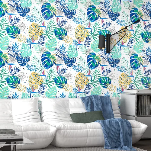 Vista 6 de Papel tapiz autoadhesivo de vinilo vintage para pared, papel tapiz autoadhesivo para dormitorio, sala de estar, hojas tropicales, selva, papel tapiz
