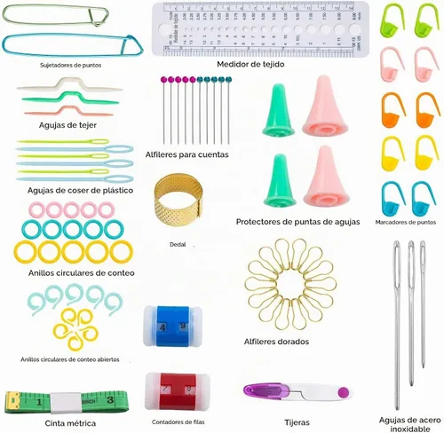 Vista 2 de Juego de ganchos de ganchillo, agujas de ganchillo para hilo, 102 piezas de accesorios de ganchillo con estuche de almacenamiento, agujas