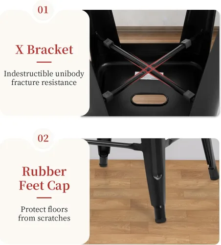 Vista 7 de FDW Juego de 4 taburetes de bar de metal con altura de mostrador de 24 pulgadas, sillas de bar industriales, taburete de patio, taburete apilable