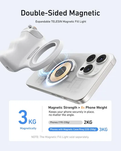 Vista 5 de TELESIN Empuñadura magnética para cámara de teléfono para iPhone/Android Fun Shot con control remoto de obturador inalámbrico desmontable