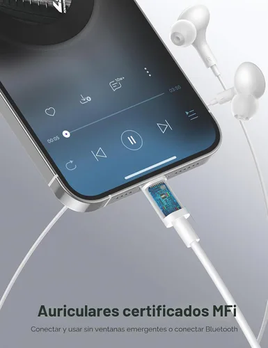 Vista 3 de iMangoo Auriculares con certificación MFi de Apple para audífonos con cable Lightning, auriculares magnéticos con graves HiFi, 3 almohadillas
