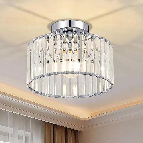 Vista 20 de Lámpara de Techo Semiempotrada de Cristal Cromado Moderna Luminaria de Pasillo de Metal Cercana al Techo para Vestíbulo y Baño (8.66 pulgadas)