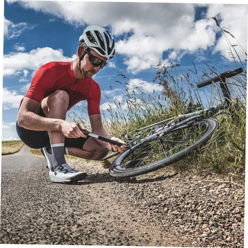 Vista 7 de Outanaya Bomba de bicicleta portátil de alta presión con manómetro para válvulas francesas de EE. UU., Compacta, ligera, infladora de neumáticos