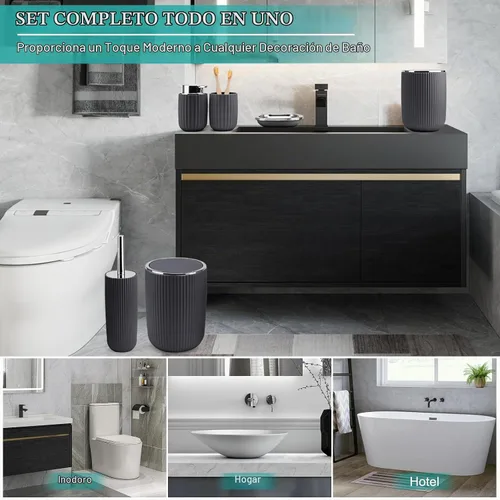 Vista 6 de Boperzi Juego de accesorios de baño completo: juego de accesorios de baño de 8 piezas con bote de basura 2 piezas para piso/mostrador, cepillo