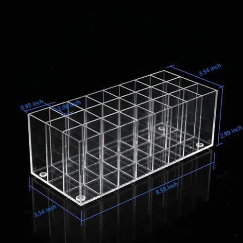 Vista 3 de Organizador de brillo de labios acrílico, soporte para lápiz labial, 24 ranuras para maquillaje, brillo de labios, brochas de lápiz labial, vitrina