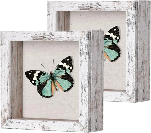 Vista 43 de Paquete de 2 marcos de caja de sombra de 8 x 10 pulgadas con parte trasera de lino, vitrina rústica resistente de memoria de flores, imágenes, Gris