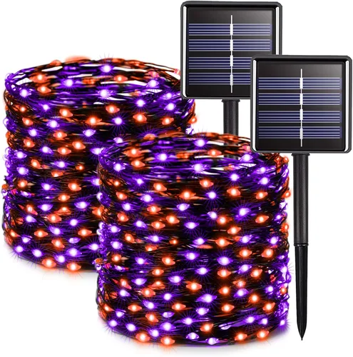 Vista 20 de JMEXSUSS Paquete de 2 luces solares de Navidad impermeables para exteriores, 100 LED de 33 pies, color blanco cálido y multicolor, luces solares