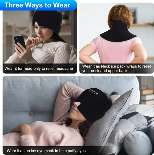 Vista 6 de Gorro para aliviar el dolor de cabeza de migraña, sombrero de alivio del dolor de cabeza y gorra de migraña, compresa fría, gorra de alivio