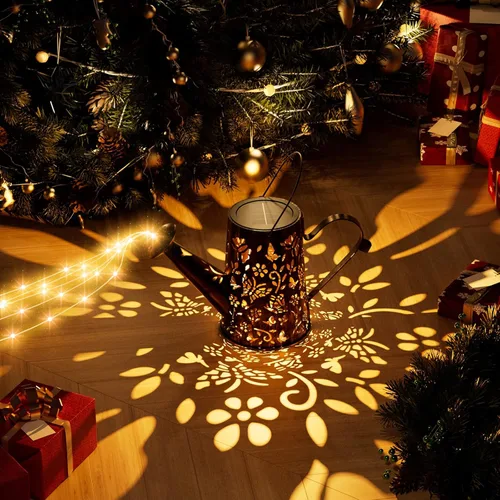 Vista 3 de Regadera solar con luces, luces colgantes de cascada de Navidad, decoración de jardín con gancho de pastor para patio, césped, patio, camino