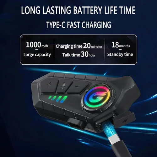 Vista 3 de Auriculares Bluetooth para casco de motocicleta Y10G, auriculares inalámbricos 5.3 de 1000mAH con micrófono duro, cancelación de ruido, sonido