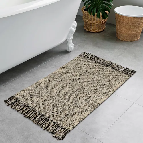 Vista 58 de Collive - Tapete de pasillo de cocina, 2 x 4.3 pies, tejido a mano, reversible, lavable, de algodón, color blanco/beige, para baño, pasillo