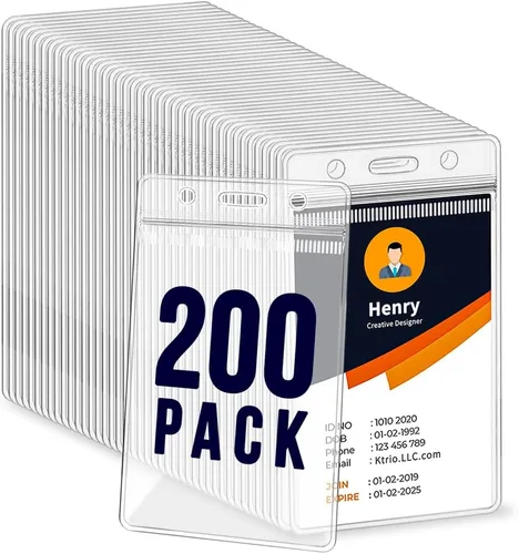 Vista 8 de Paquete de 6 soportes para insignias, soporte de plástico para tarjetas de identificación, transparente, impermeable, con cremallera resellable