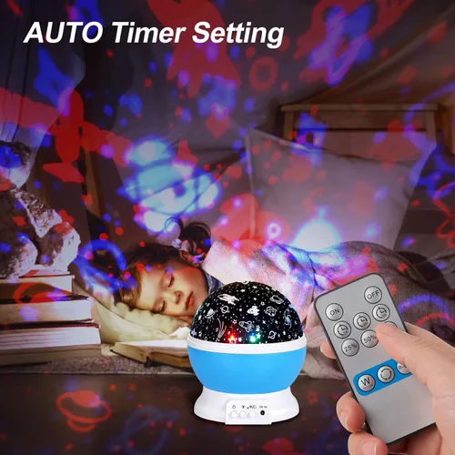 Vista 3 de Luz nocturna para niños, luces nocturnas LED, proyector de estrellas giratorio de 360 grados, 4 LED, 8 colores cambiantes con cable USB, lo mejor