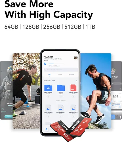 Vista 5 de Lexar E-Series Plus - Tarjeta micro SD de 64 GB, tarjeta de memoria flash microSDXC UHS-I con adaptador, 160 MBs, C10, U3, A2, V30, Full HD, 4K UHD