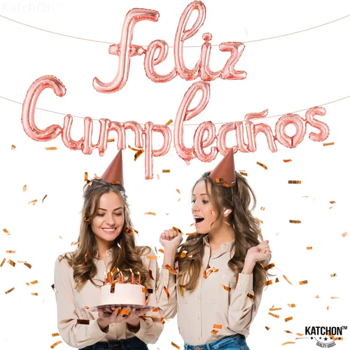 Vista 4 de KatchOn, Cartel de globos de feliz cumpleaños de oro rosa – 16 pulgadas Globos de feliz cumpleaños para decoraciones de feliz cumpleaños Globos