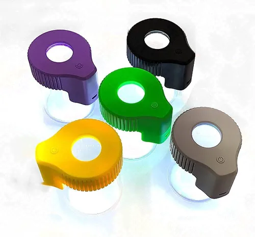 Vista 7 de Tarro de Almacenamiento de Vidrio Transparente con Sello LED, Botella de Vidrio Ornamental con Lupa y Luz（Verde）