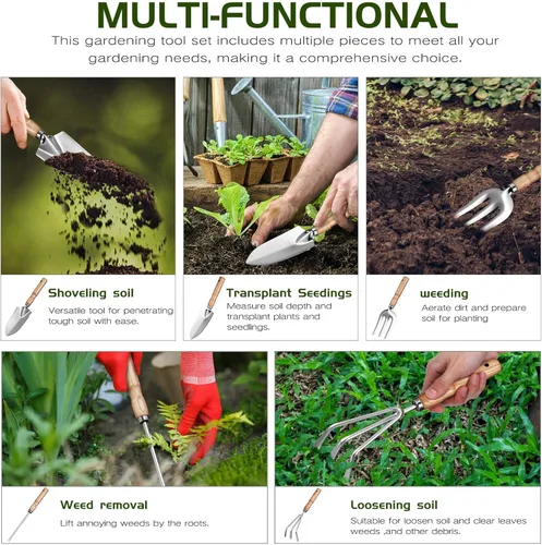 Vista 4 de DOITOOL Sturdy Stainless Steel Garden Tools Kit with Smooth Wooden Handles Rounded Edges for Safe Use Lightweight and Comfortable Grip Outdoor