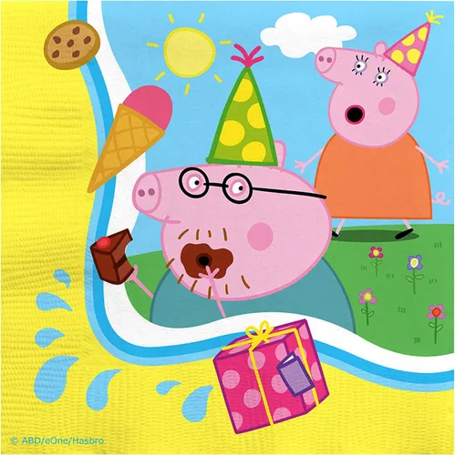 Vista 2 de Treasures Gifted Servilletas de fiesta de cumpleaños de Peppa Pig con licencia oficial, paquete de 16 servilletas de Peppa Pig - Servilletas
